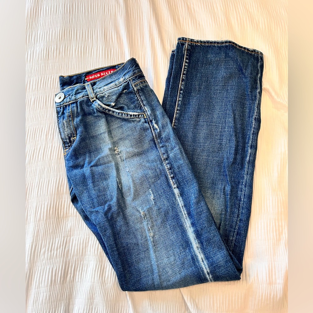 Miss Sixty Low Waist Denim Jeans Flare Dark Blue EUC
